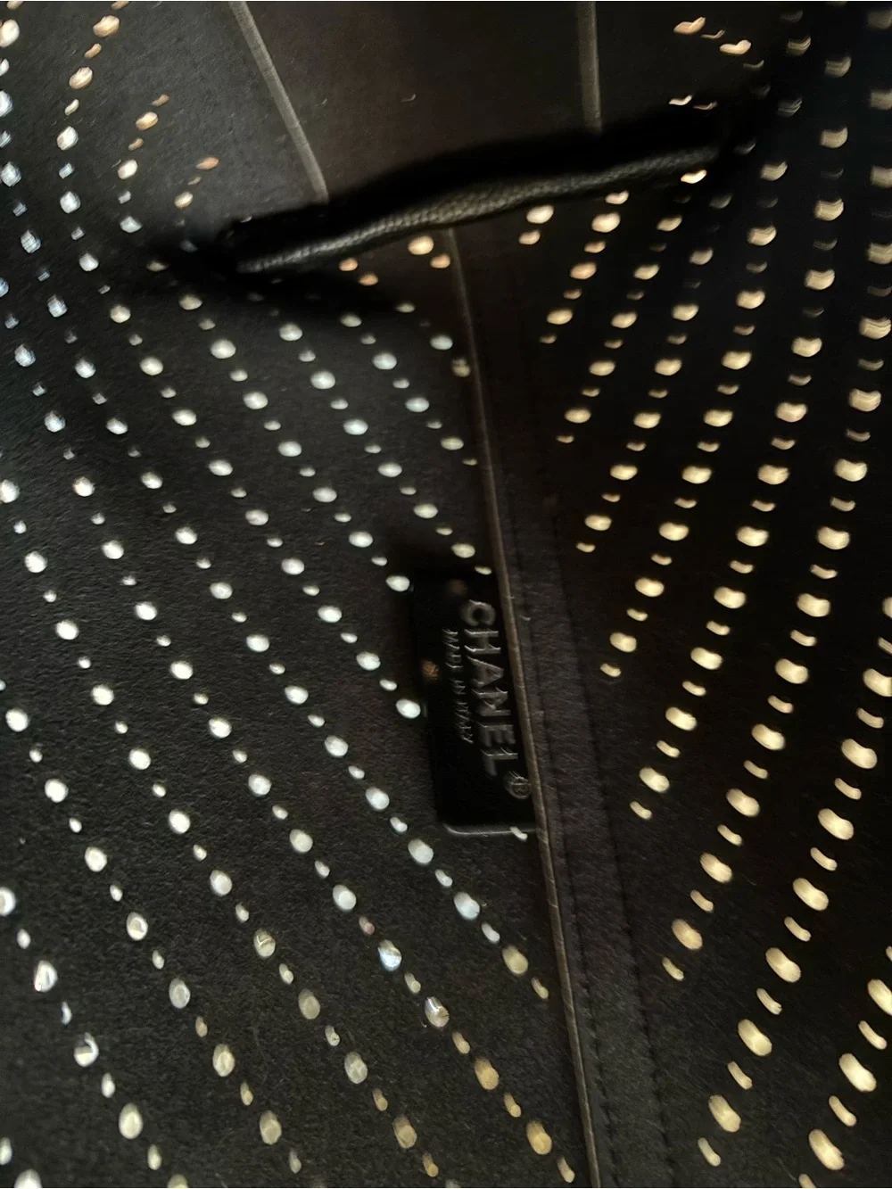 Chanel White Perforated Chevron Caviar Leather Shopping Tote Silver Hardware